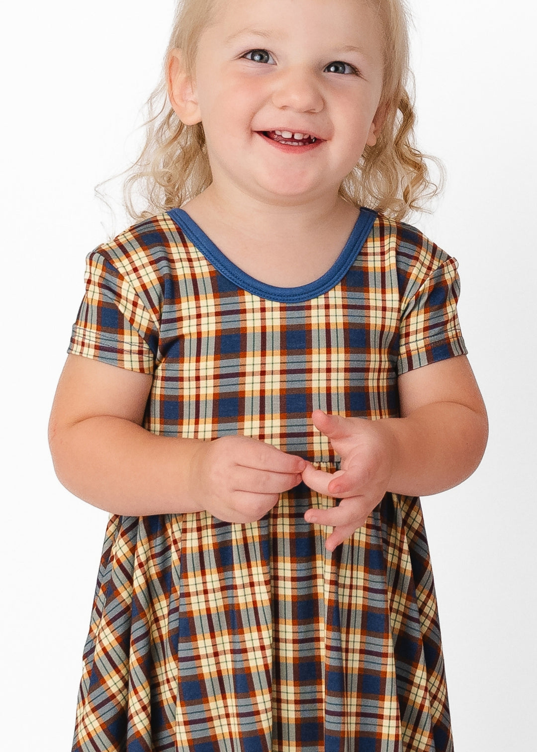 Blue Fall Plaid Bamboo Twirl Dress