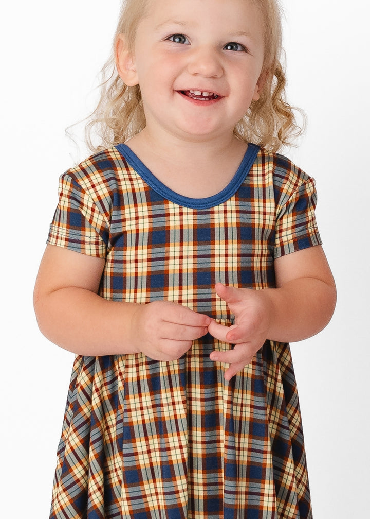 Blue Fall Plaid Bamboo Twirl Dress