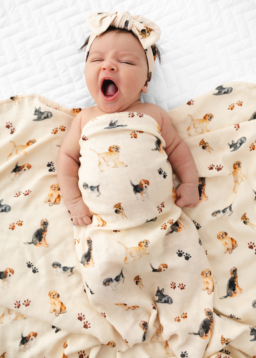 Puppies and Paw Prints Swaddle Blanket