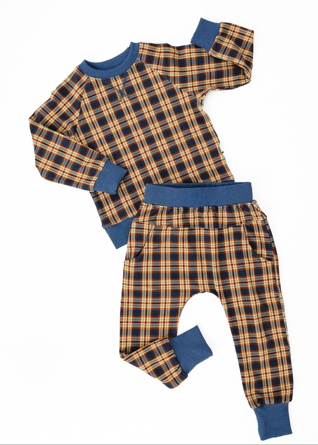 Blue Fall Plaid Kids Jogger Set
