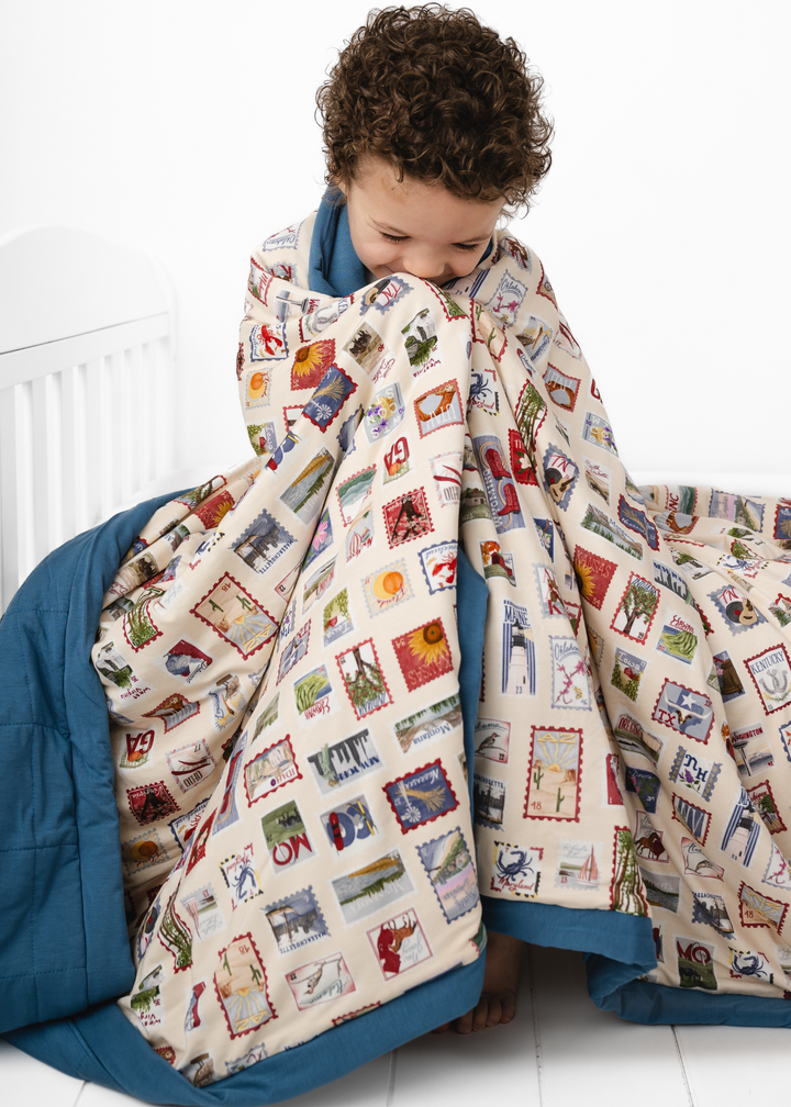 Postage Stamps Large Quilted Bamboo Blanket