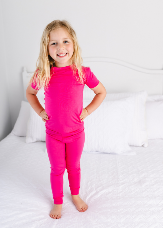 Simple Solid Short Sleeve Jammies in Perfectly Pink