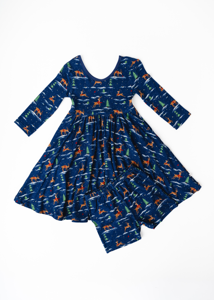 *PREORDER* Reindeer Christmas Bamboo Twirl Dress