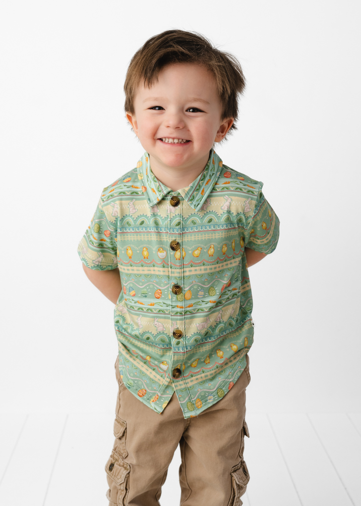 Easter Bamboo Button Down Polo Shirt