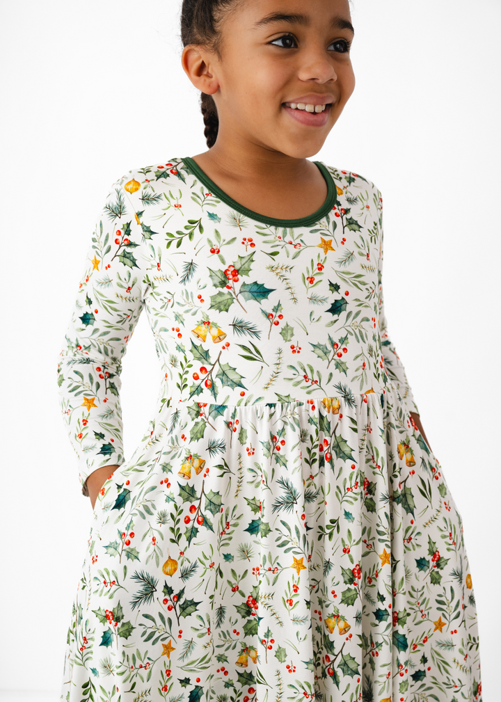 Holly Jolly Christmas Bamboo Girls Twirl Dress