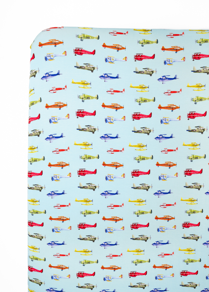 Vintage Airplanes Bamboo Crib Sheet