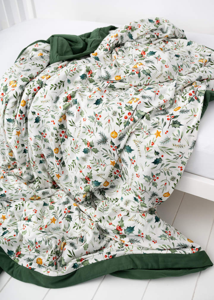 Holly Jolly Christmas Large Quilted Bamboo Blanket