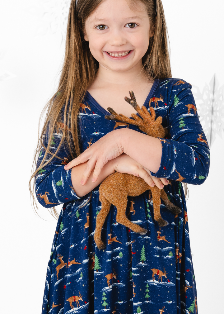 *PREORDER* Reindeer Christmas Bamboo Twirl Dress