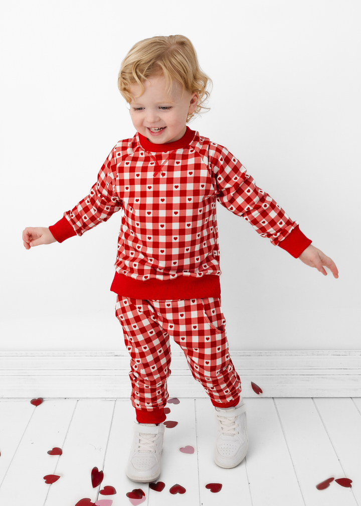 Plaid Hearts Kids Jogger Set