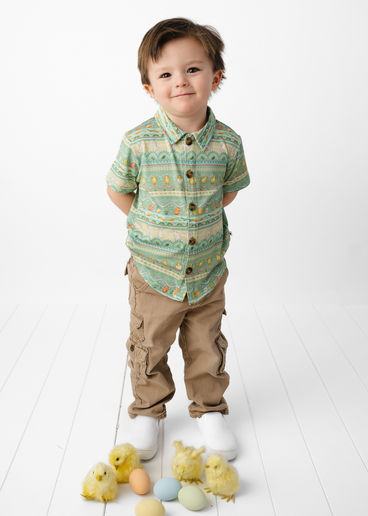 Easter Bamboo Button Down Polo Shirt