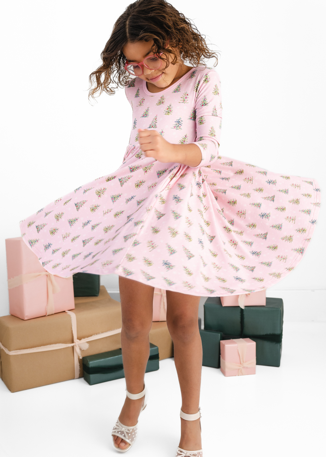 *PREORDER* Pretty Pink Christmas Bamboo Twirl Dress