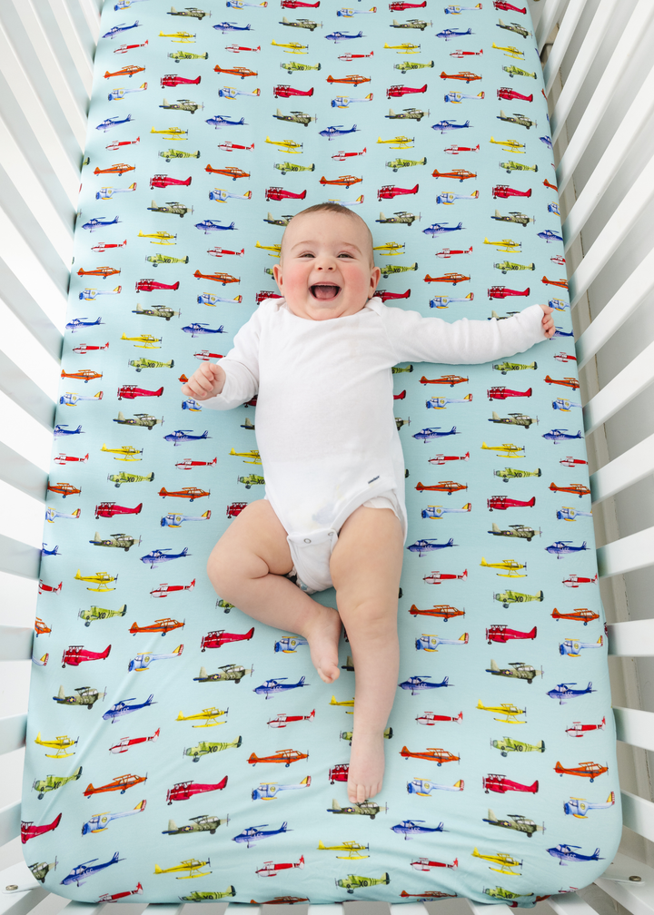 Vintage Airplanes Bamboo Crib Sheet