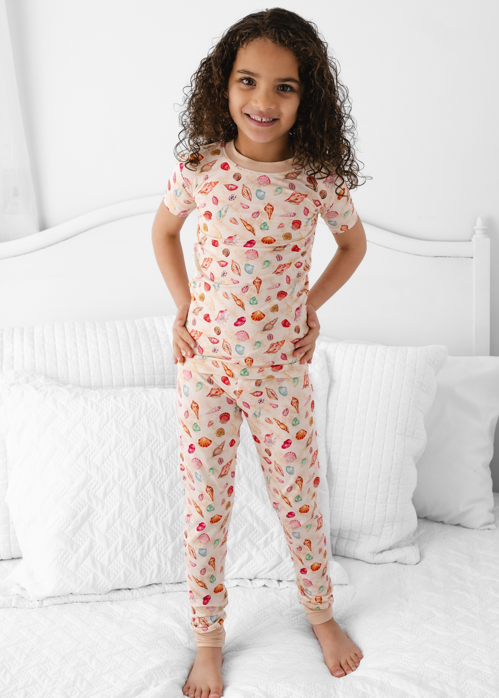 sea shells pajama set modeled by little girl