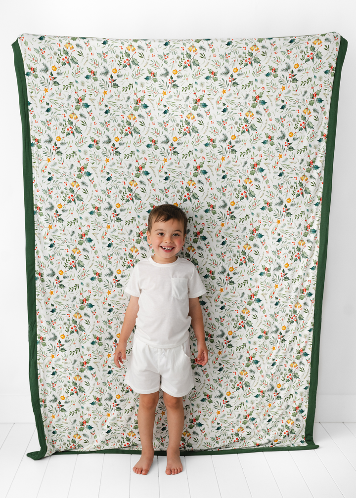 Holly Jolly Christmas Large Quilted Bamboo Blanket