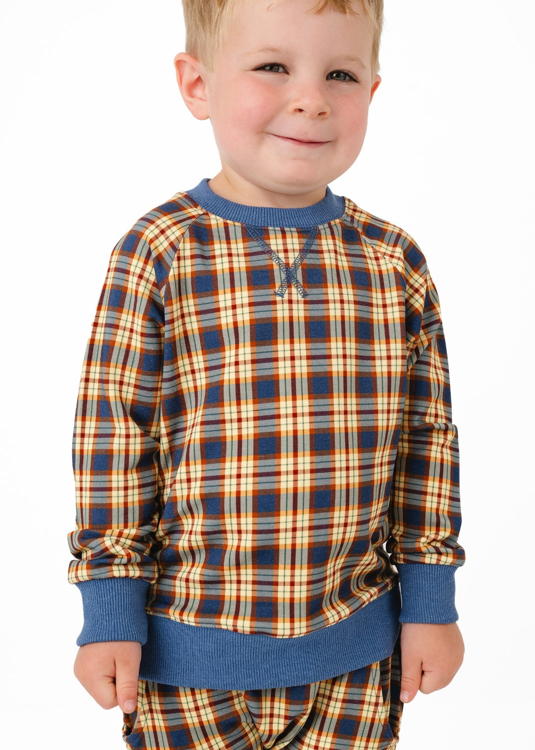 Blue Fall Plaid Kids Jogger Set