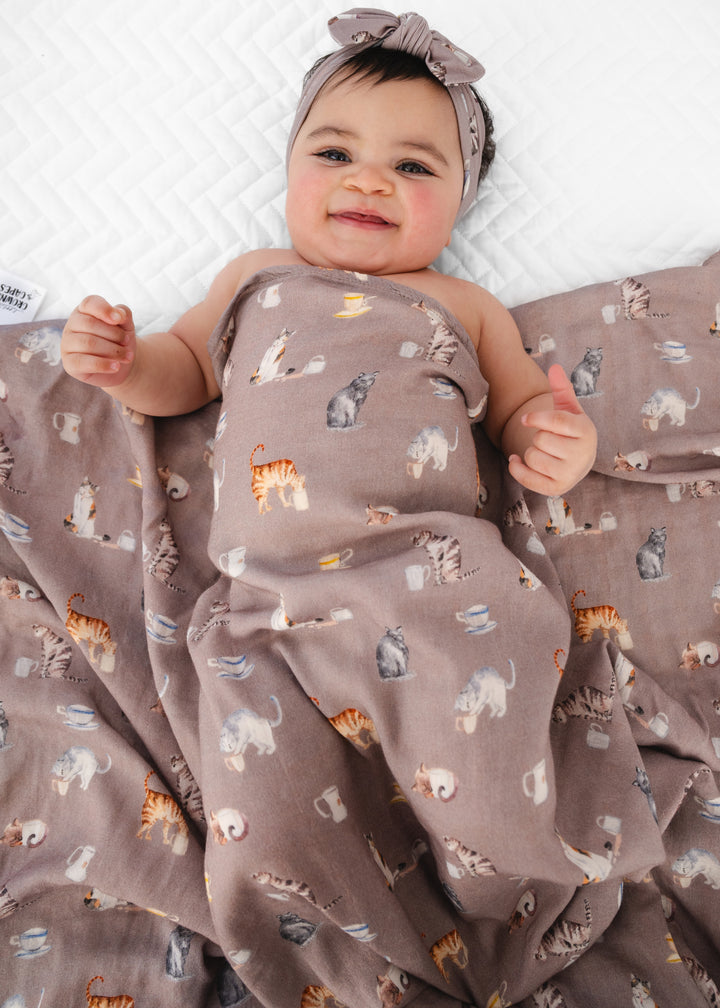 Cats and Coffee Swaddle Blanket