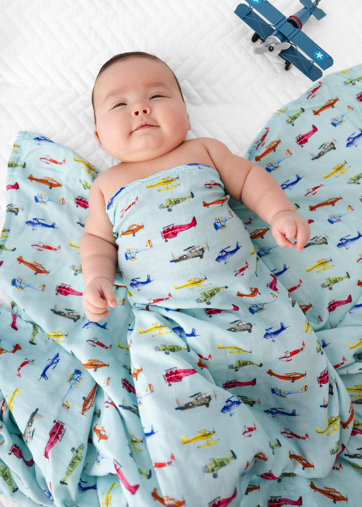 Vintage Airplanes Swaddle Blanket