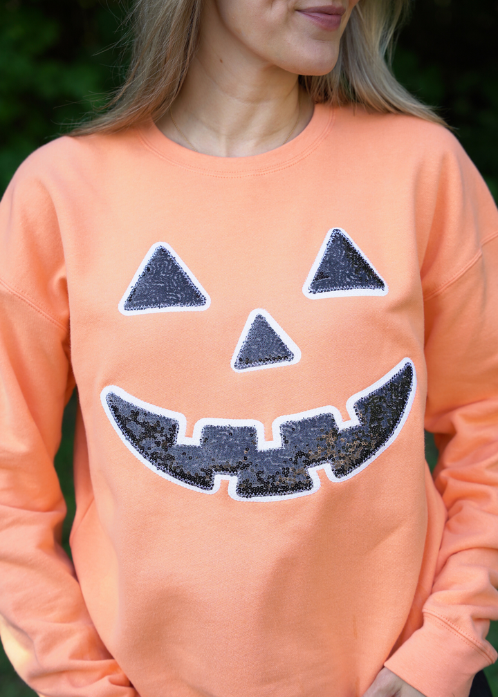 Jack-O-Lantern Sequined Pumpkin Crewneck Sweatshirt