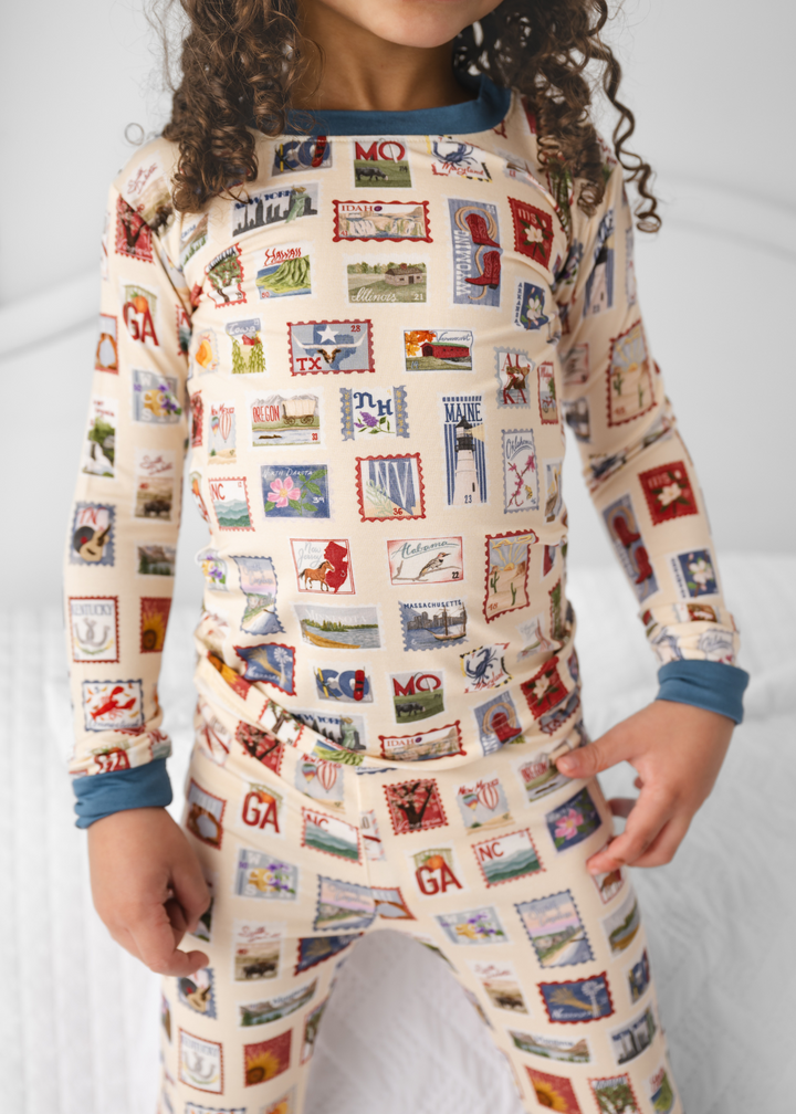 Postage Stamps Bamboo Pajama Set