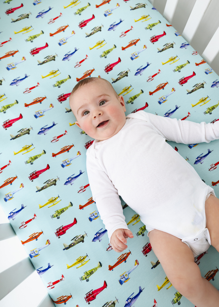 Vintage Airplanes Bamboo Crib Sheet