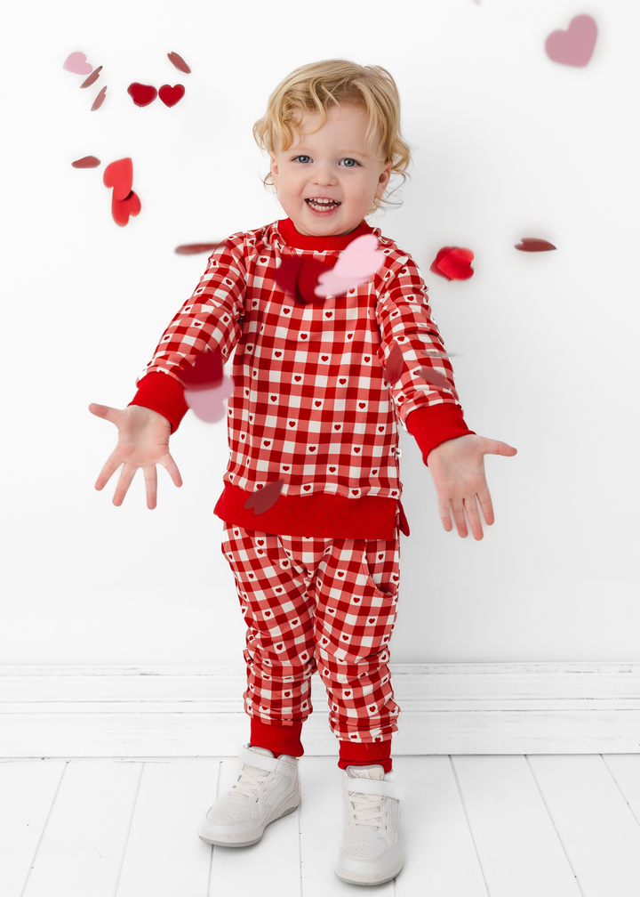 Plaid Hearts Kids Jogger Set
