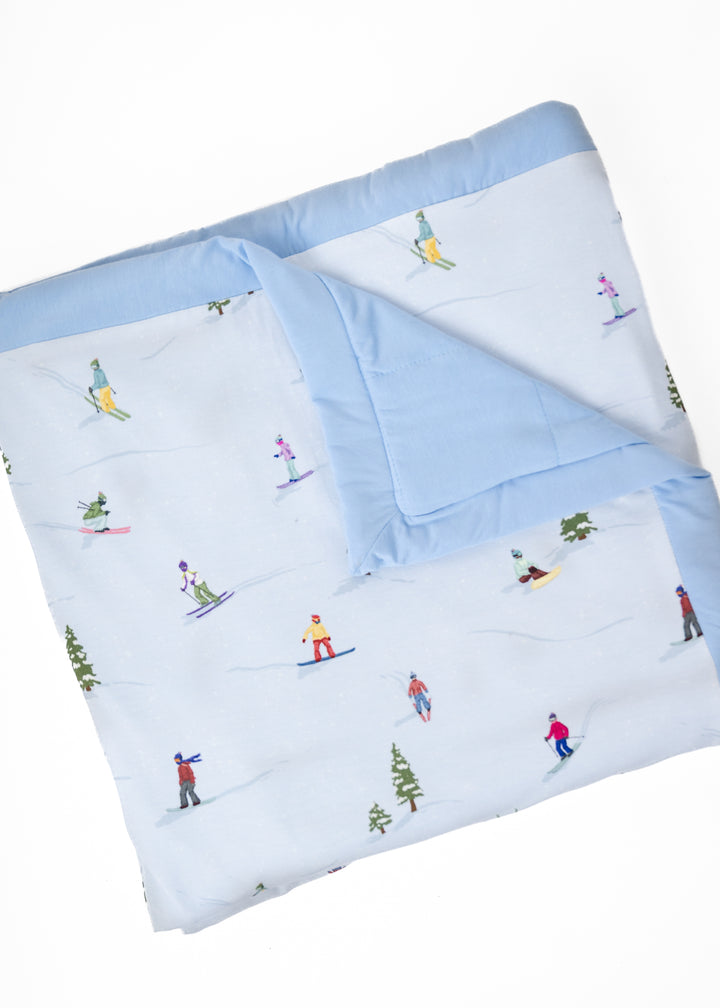 Skiing Large Quilted Bamboo Blanket