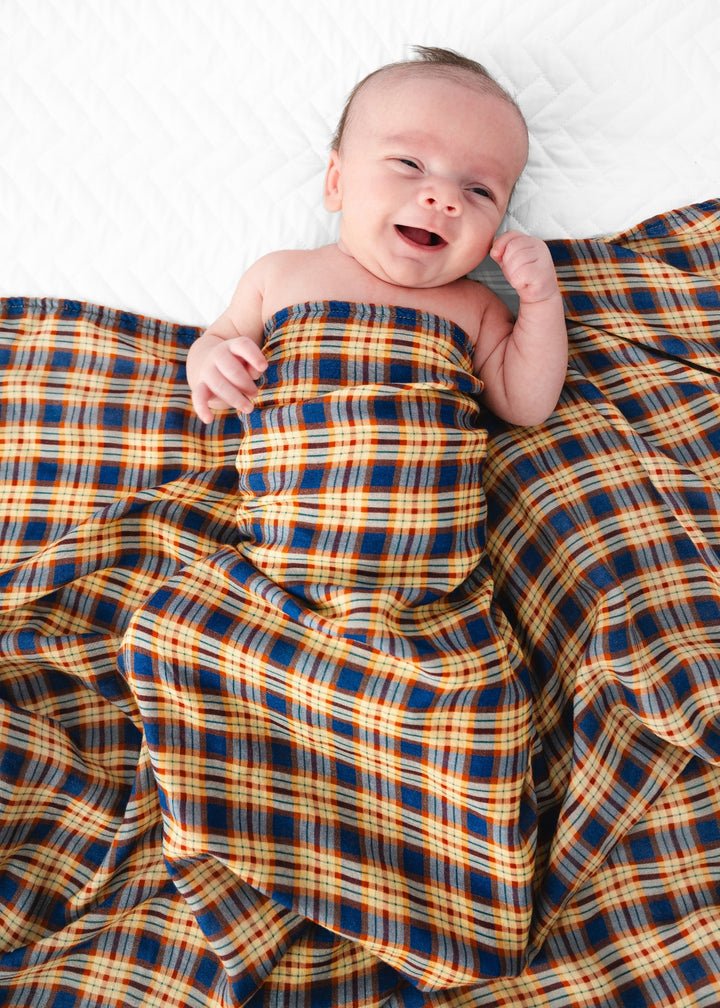 Blue Fall Plaid Swaddle Blanket