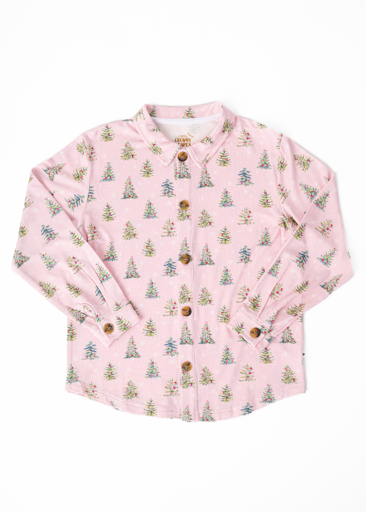 *PREORDER* Pretty Pink Christmas Bamboo Button Down Long Sleeve Shirt