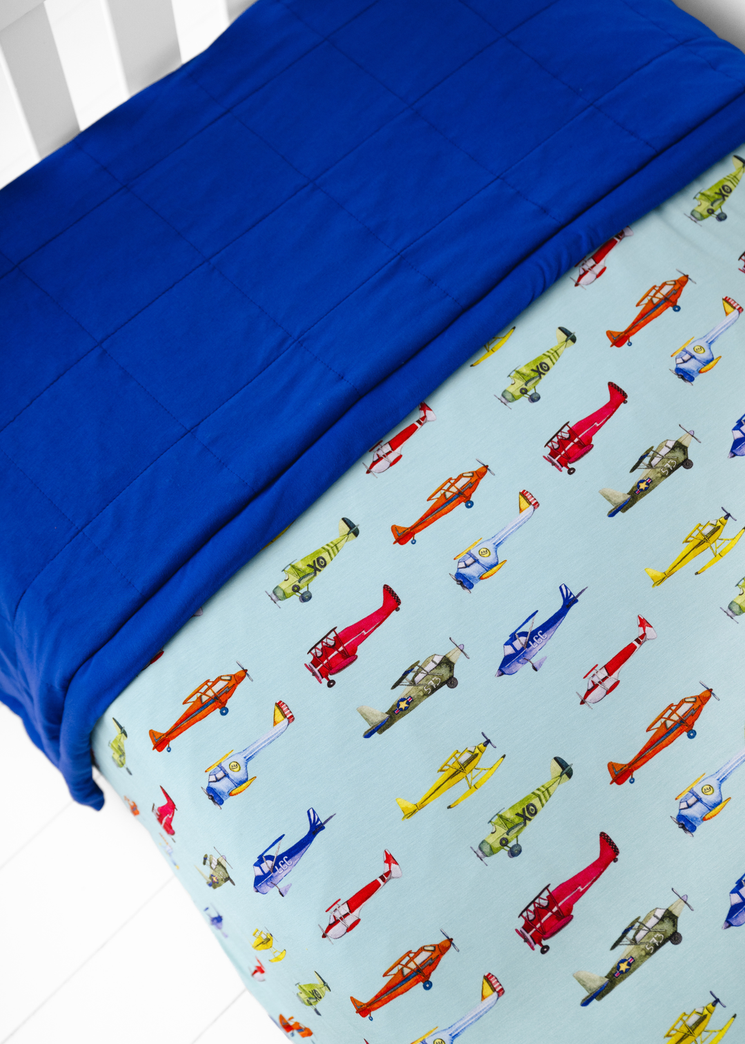 Vintage Airplanes Large Quilted Bamboo Blanket