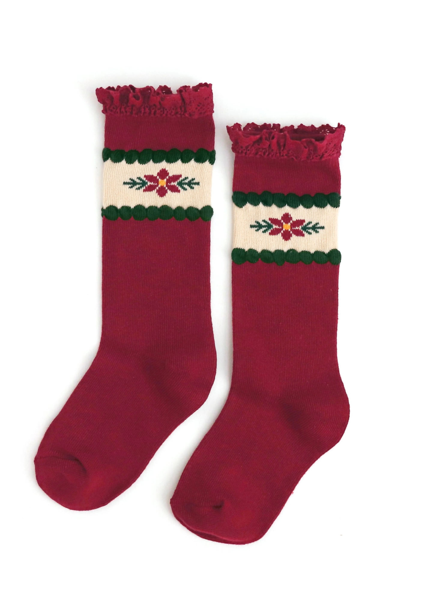 Christmas Poinsettia Lace Red Knee High Socks