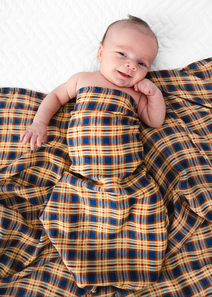 Blue Fall Plaid Swaddle Blanket