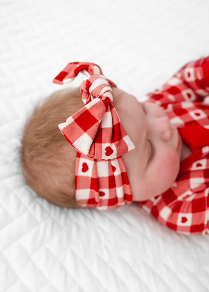 Plaid Hearts Hair Bow