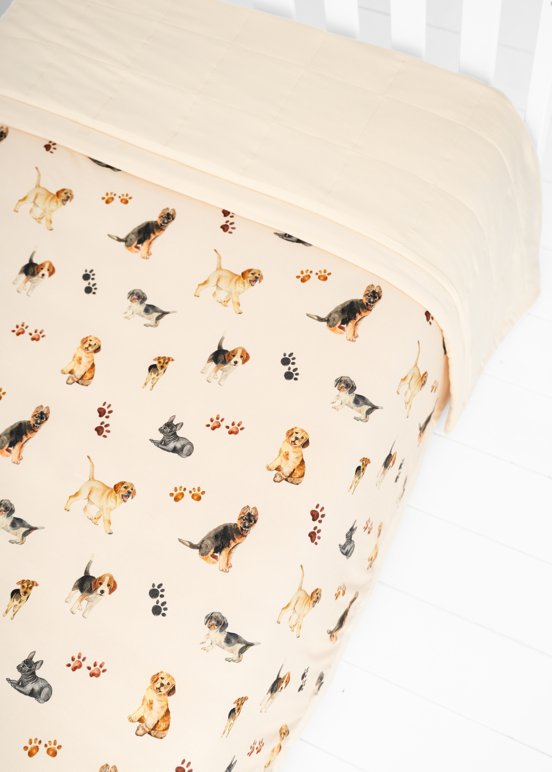 Puppies and Paw Prints Large Quilted Bamboo Blanket