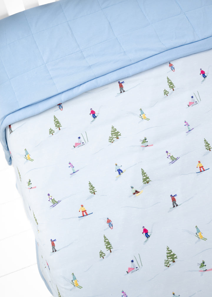 Skiing Large Quilted Bamboo Blanket
