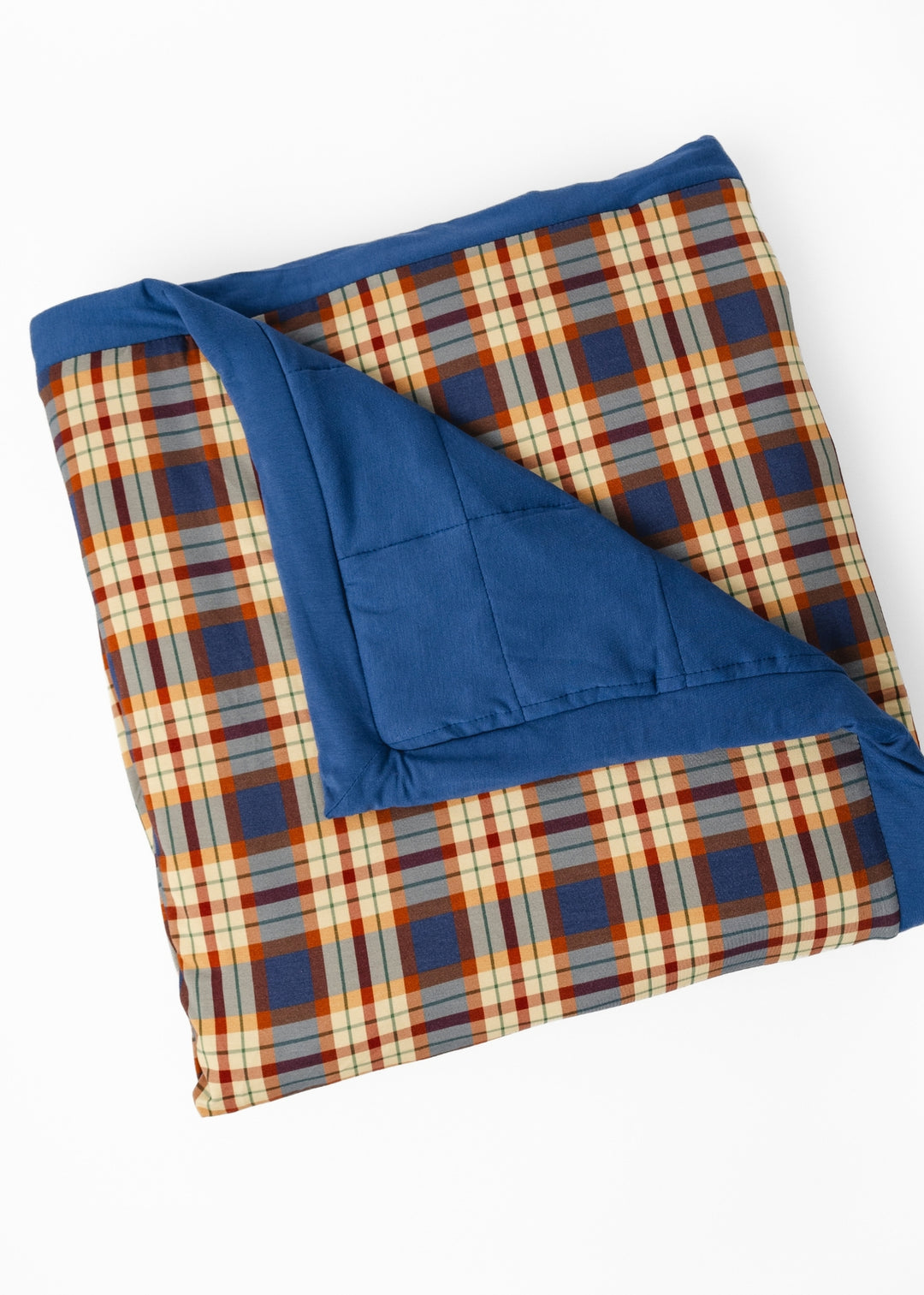 Blue Fall Plaid Large Quilted Bamboo Blanket