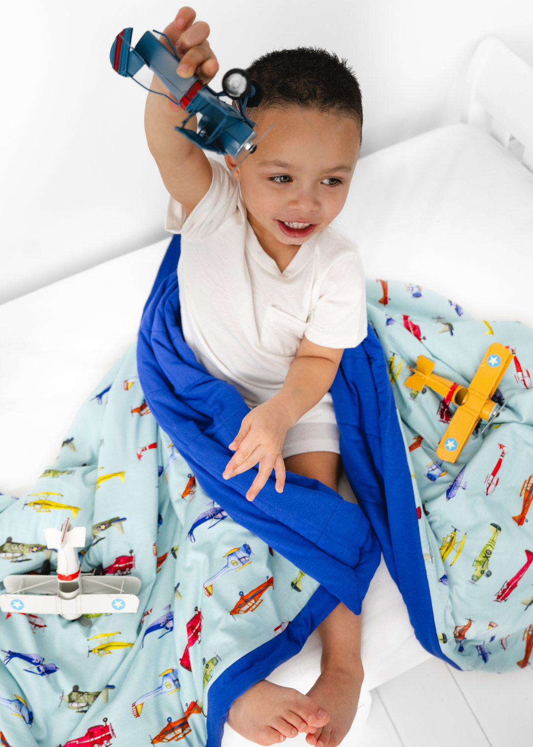 Vintage Airplanes Large Quilted Bamboo Blanket