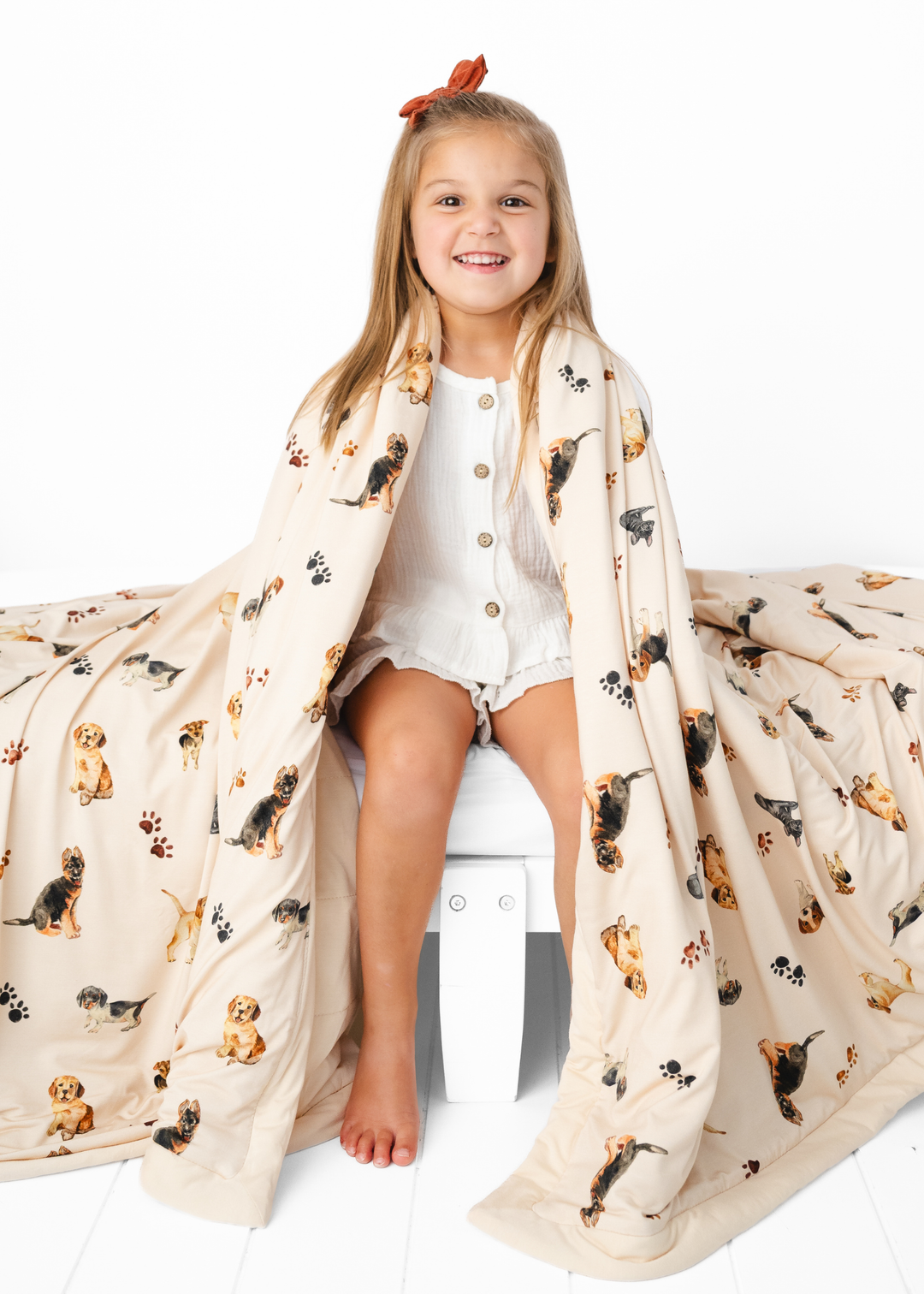 Puppies and Paw Prints Large Quilted Bamboo Blanket