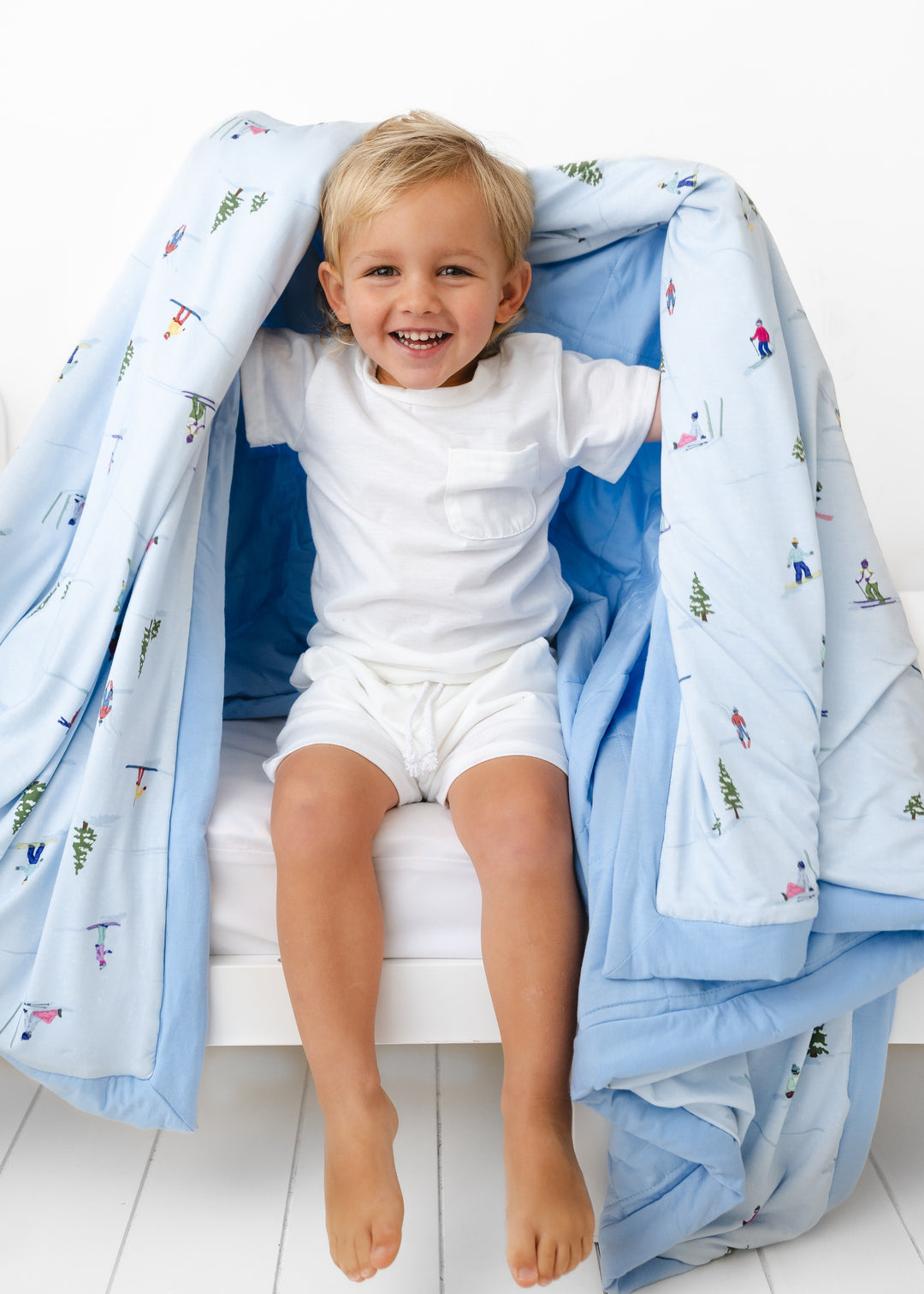 Skiing Large Quilted Bamboo Blanket