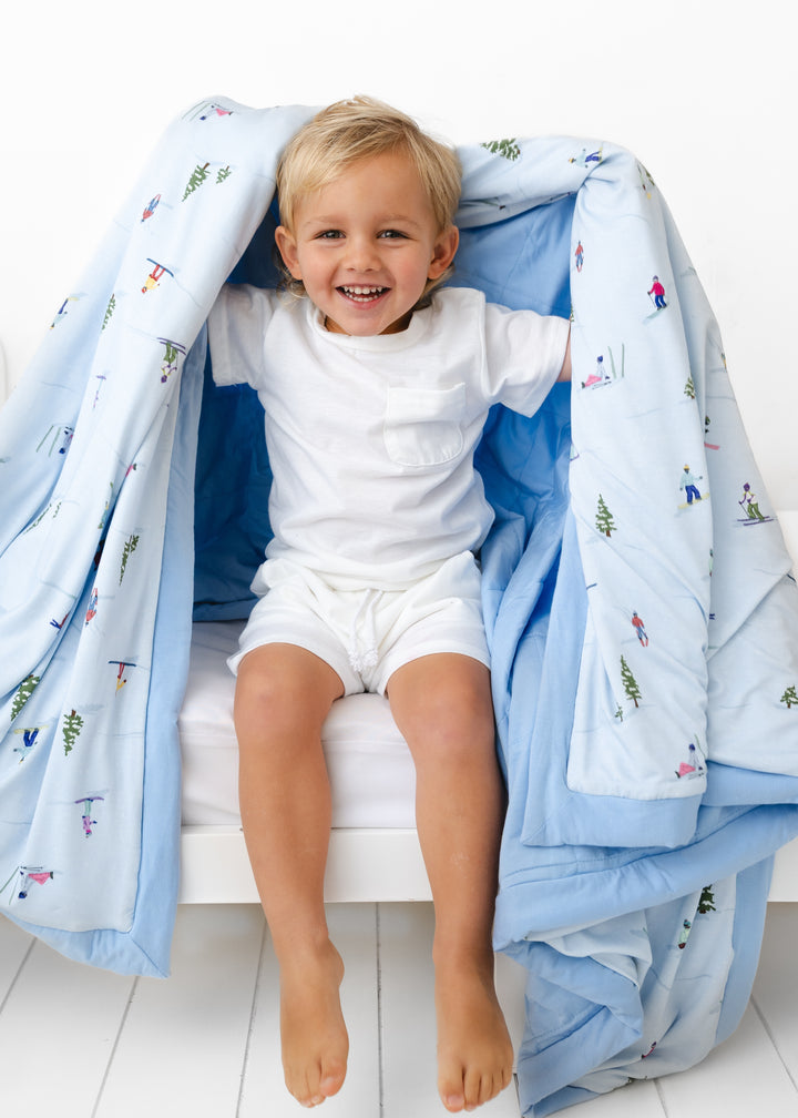 Skiing Large Quilted Bamboo Blanket