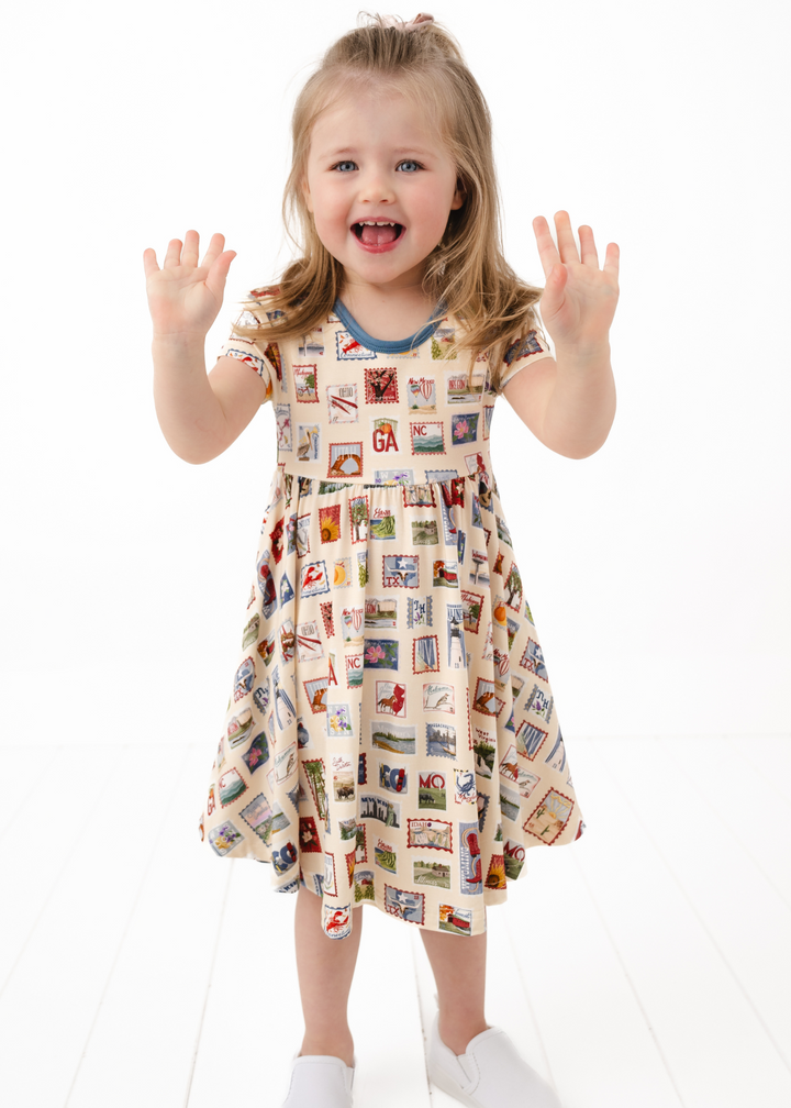 Postage Stamps Bamboo Twirl Dress