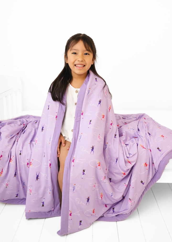 Ice Skating Large Quilted Bamboo Blanket