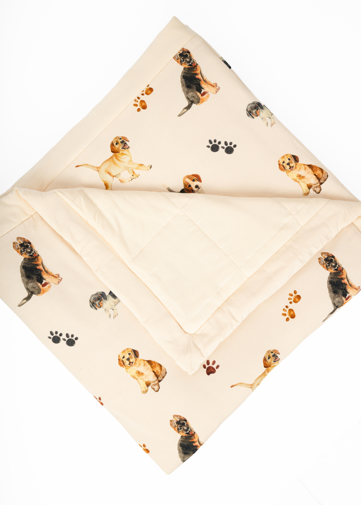 Puppies and Paw Prints Large Quilted Bamboo Blanket