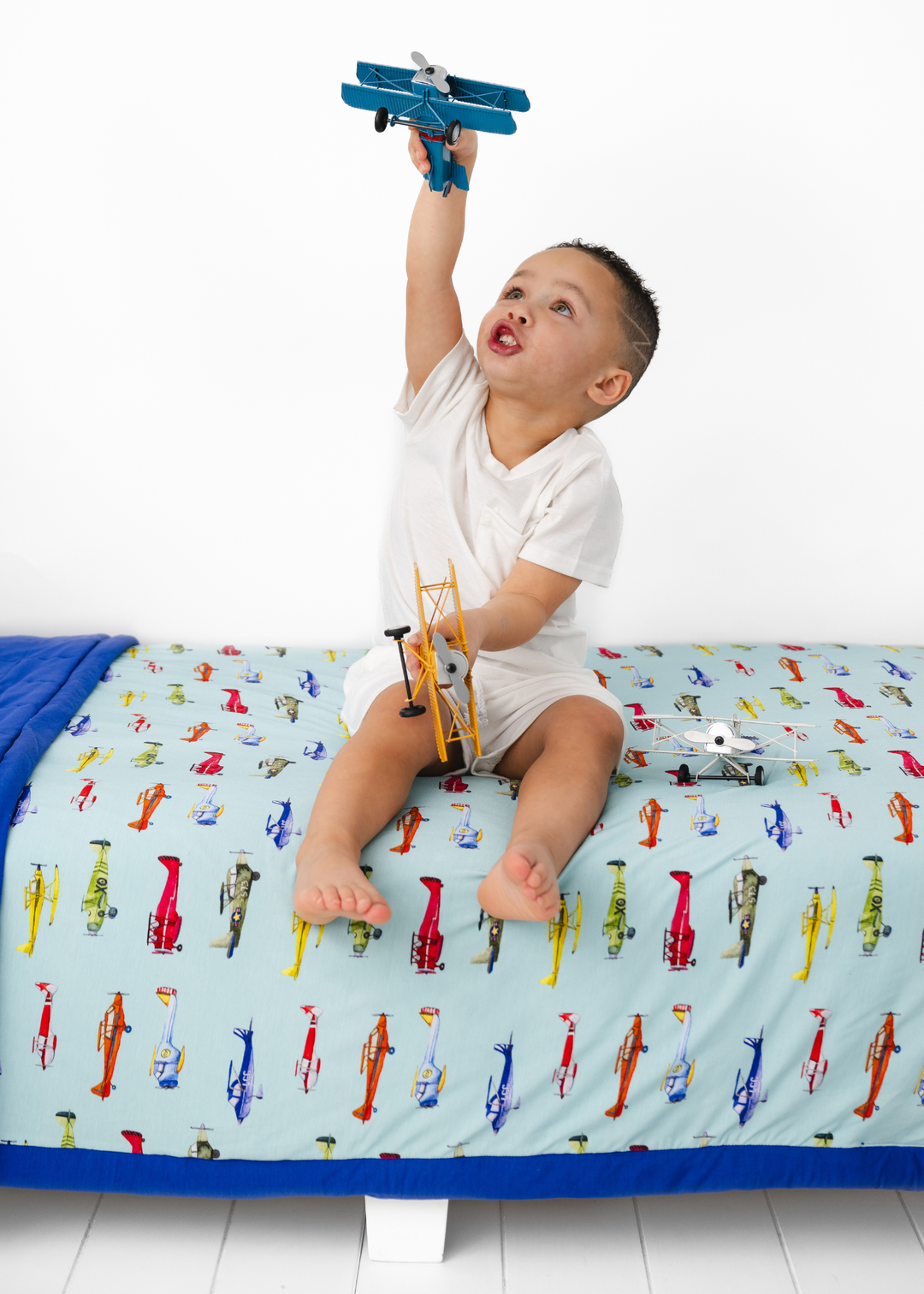Vintage Airplanes Large Quilted Bamboo Blanket