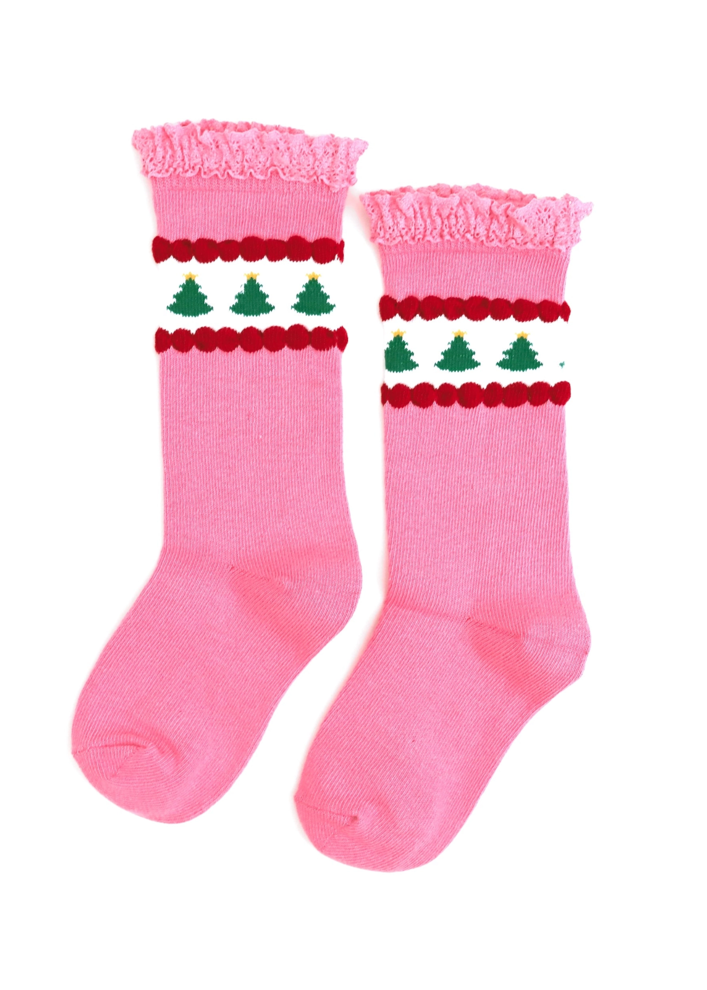 Christmas Pink Tree Lace Knee High Socks