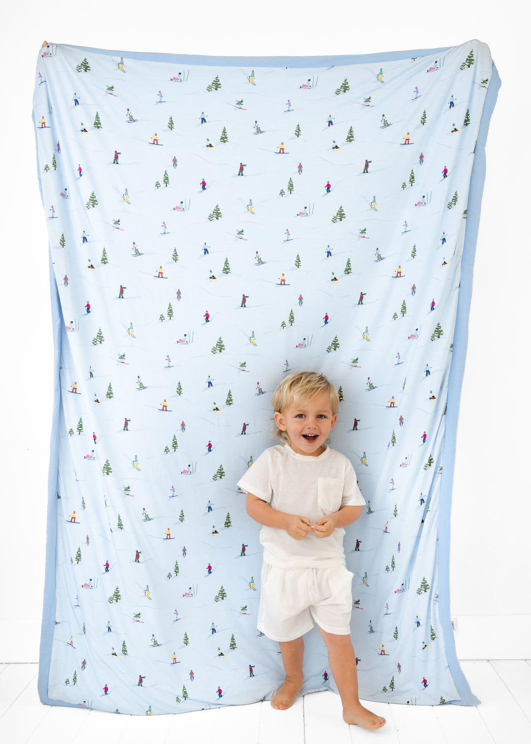 Skiing Large Quilted Bamboo Blanket