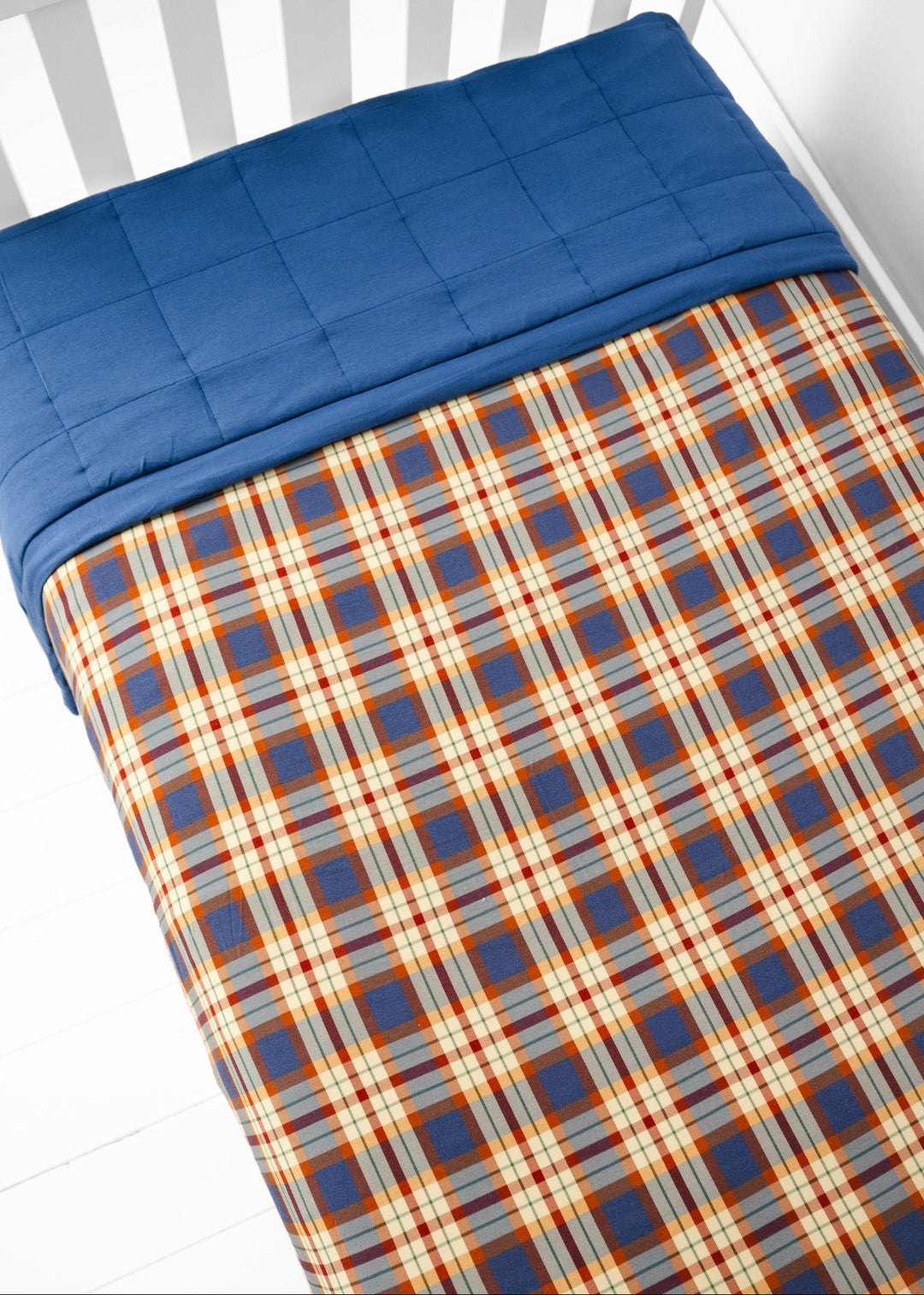 Blue Fall Plaid Large Quilted Bamboo Blanket