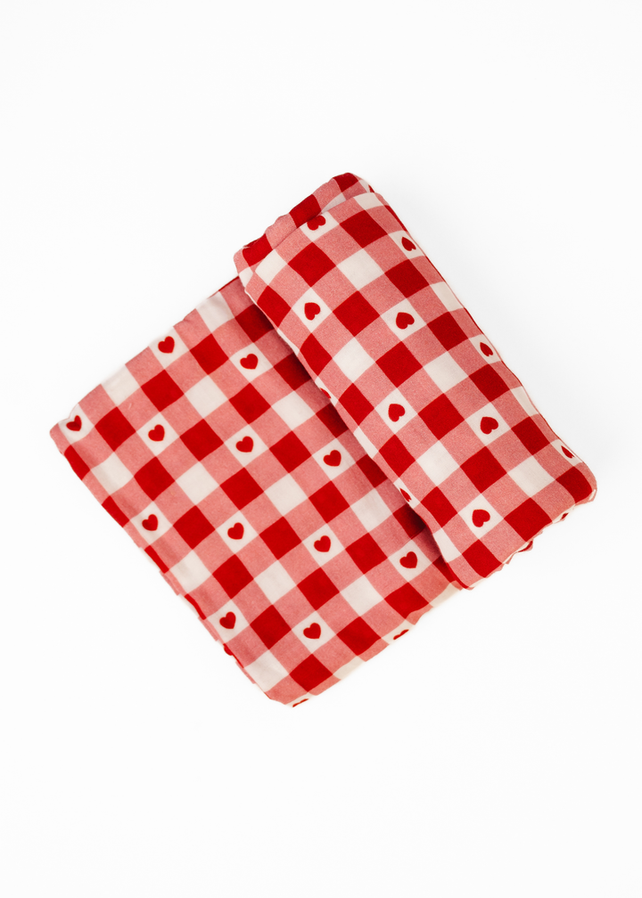 Plaid Hearts Bamboo Swaddle Blanket