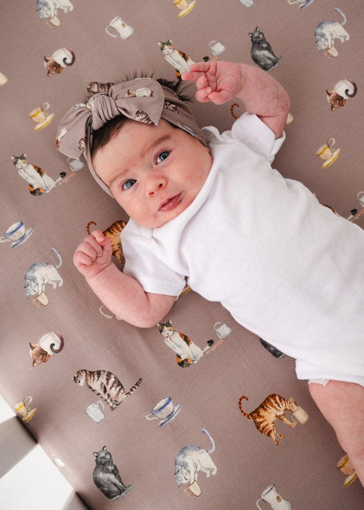 Cats and Coffee Bamboo Crib Sheet