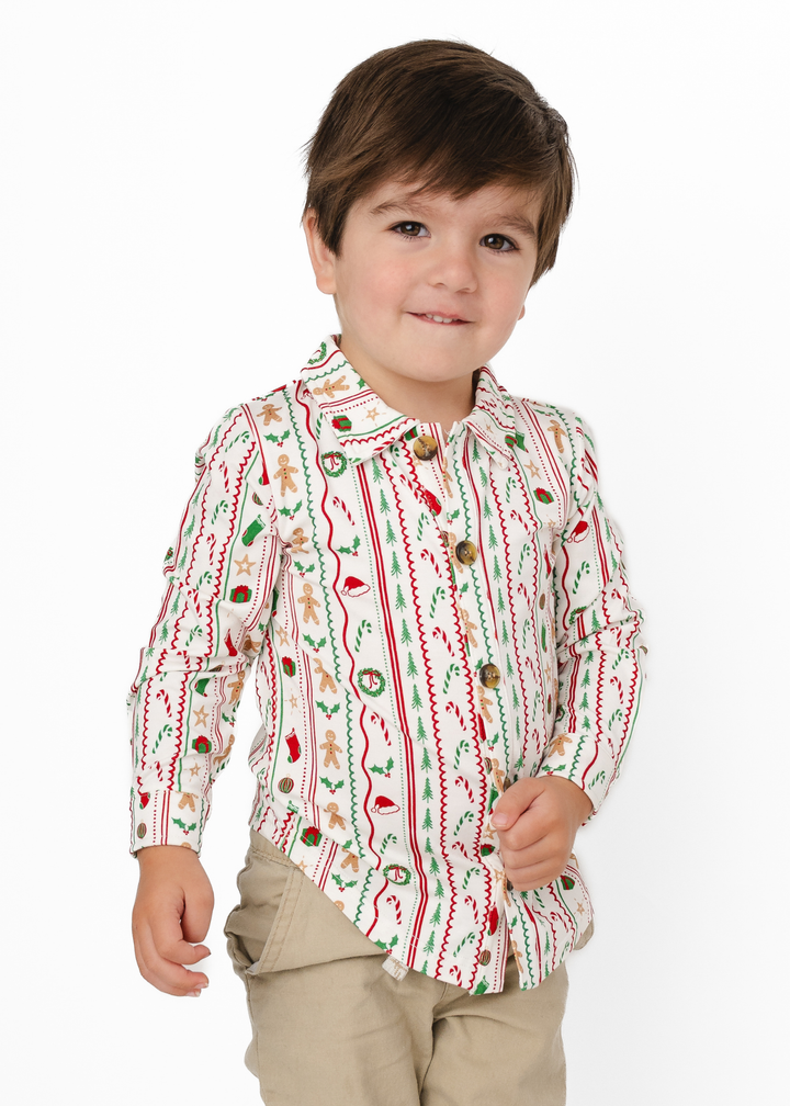 *PREORDER* White Christmas Bamboo Button Down Long Sleeve Shirt