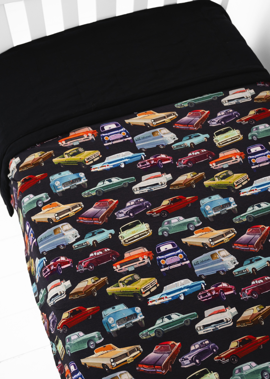 Vintage Cars Large Quilted Bamboo Blanket